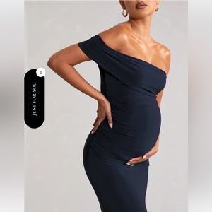 Club London New Addition One Shoulder Navy Maternity Dress